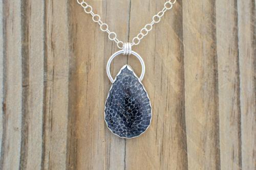 Black fossil coral on sterling silver