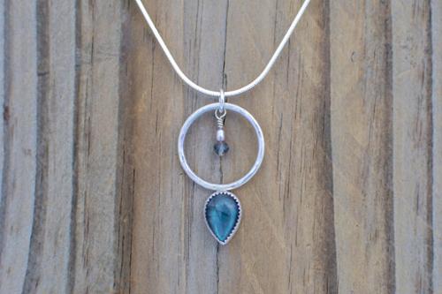 Labradorite drop on sterling silver with freshwater pearl