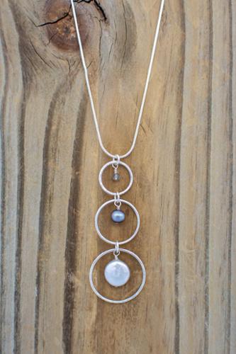 Triple sterling silver circle with freshwater pearls