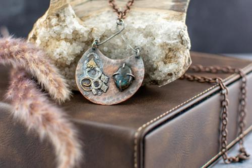 Labradorite bi-metal copper pendant